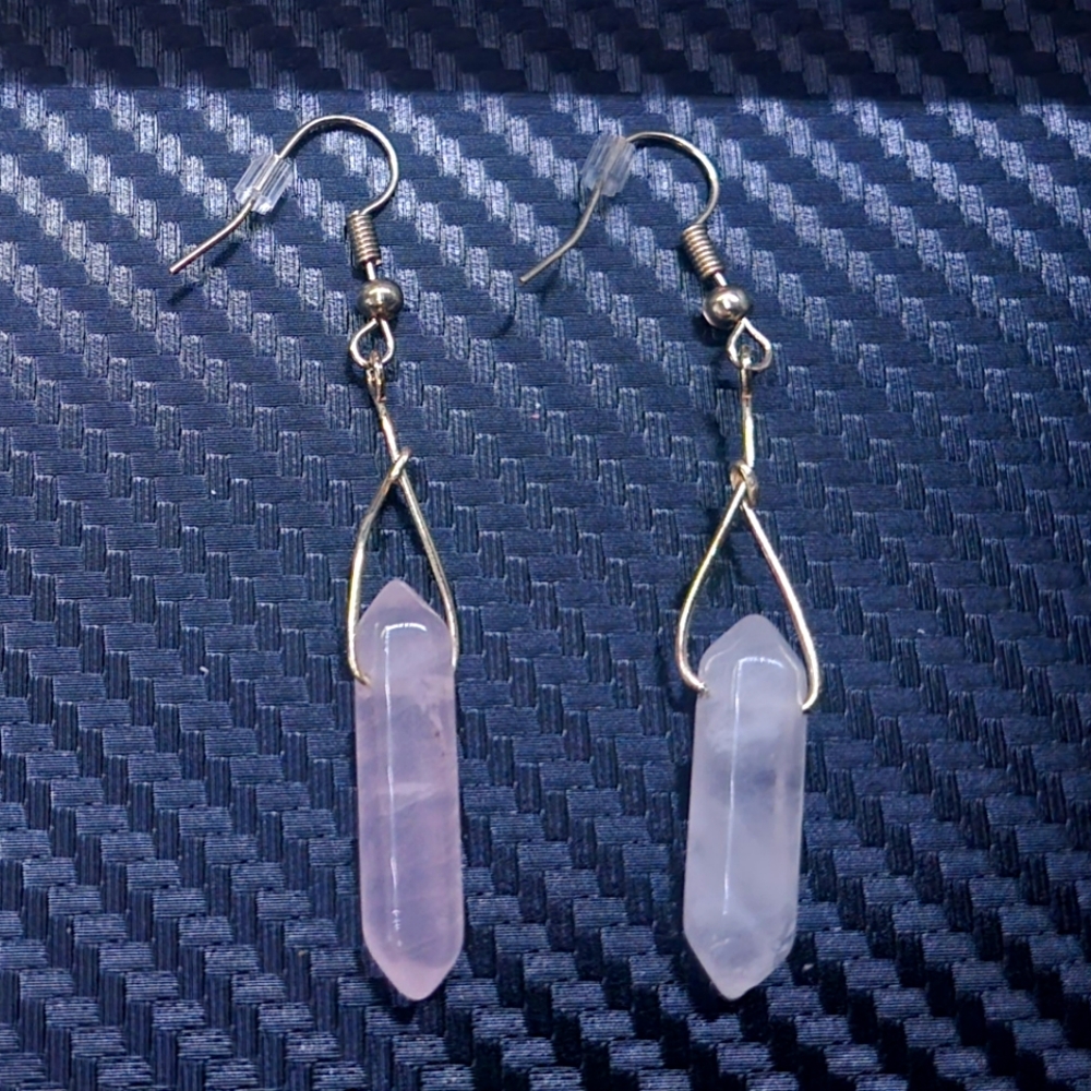 Rose quartz healing crystal earrings